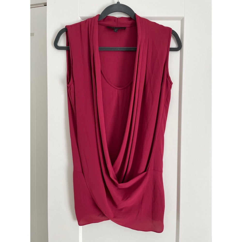 BCBG silk sleeveless crossover blouse